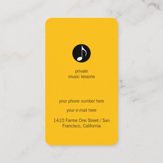 Musicien Carte de visite jaune avec note musicale (Dos)