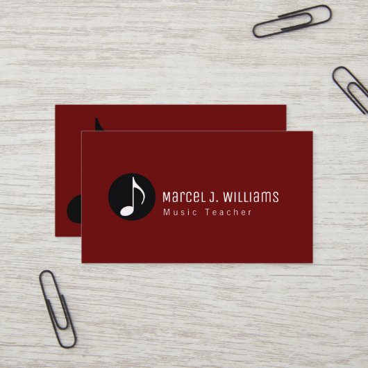Musiciens Carte de visite rouge foncé avec note mu (Devant/Arrière en situation)