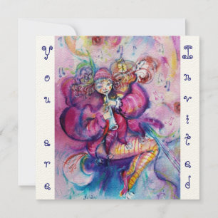 MUSIKALE CLOWN, roze blauw, vilt crème Kaart