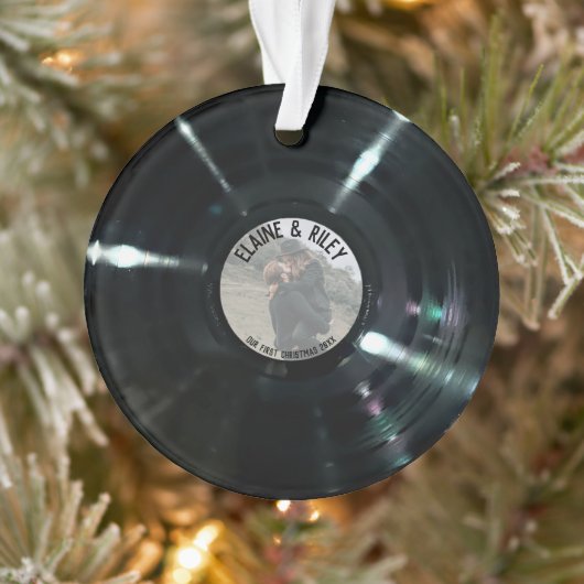 Musique=Amour Arrondi Vinyl Record Ornament (Arbre)