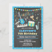 Musique anniversaire invitation chalkboard bleu ga (Devant)