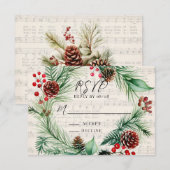 Musique de Noël Rouge Berry Wreath Wedding Carte R (Devant / Derrière)