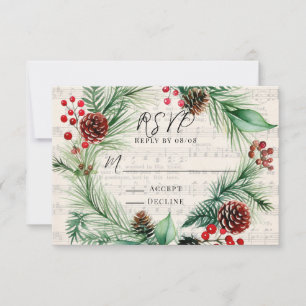 Musique de Noël Rouge Berry Wreath Wedding Carte R
