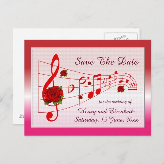 Musique et Roses Enregistrer la carte Date (Devant / Derrière)