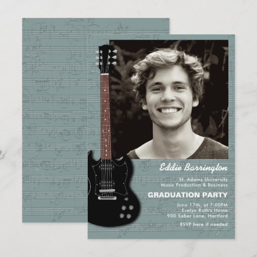 Musique Guitare Photo Graduation Party Invitation (Devant / Derrière)