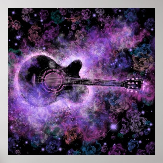 Musique guitare romantique Peinture Poster violet (Devant)