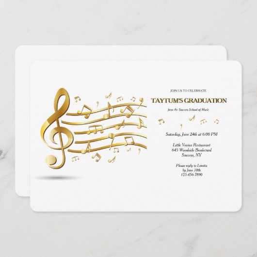 Musique Notes Graduation Party Invitation (Devant / Derrière)