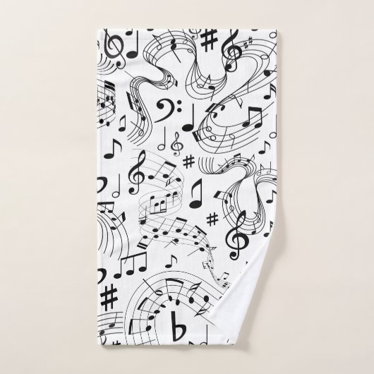 Musique, Notes musicales, Noir et Blanc (Serviette à main)