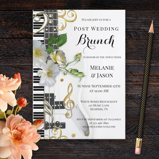 Musique Rose Poste Mariage Brunch Invitation