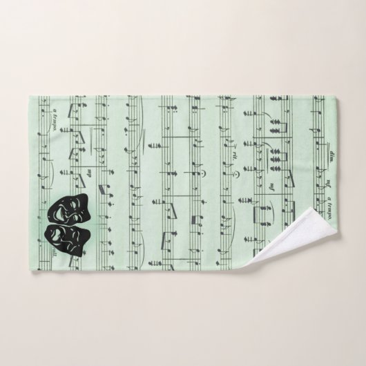Musique verte et masques grecs de théâtre (Serviette à main)