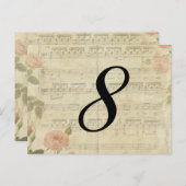 Musique victorienne et numéro de table Rose Carte (Devant / Derrière)