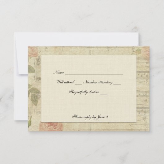 Musique victorienne et Rose rsvp avec enveloppes (Devant)