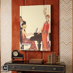 Musique Vintage, Art Déco Pianiste Musicien Chante