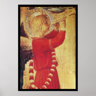 MUSISCH ANGEL IN RODE EN GOUD POSTER