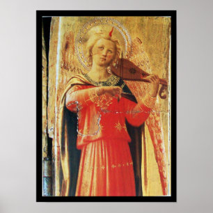 MUSISCH ANGEL IN RODE EN GOUD POSTER