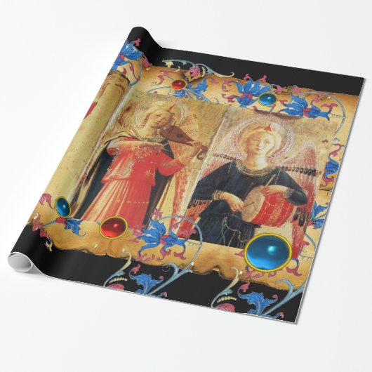 MUSISCH ANGELS PARCHMENT, RODE BLAUWE STROMEN, PAR CADEAUPAPIER (Uitgerold)