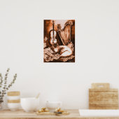 MUSISCHE CAT EN OWL, bruin en wit Poster (Keuken)