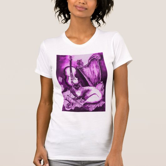 MUSISCHE CAT, Paars Violet en wit T-shirt (Voorkant)