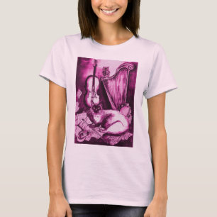 MUSISCHE CAT, Roze Violet en wit T-shirt