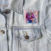 MUSISCHE PINK GESLOTEN VIERKANTE BUTTON 5,1 CM (In situ)