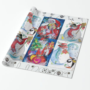 MUSISCHE SANTA- EN SNOWMEN CHRISTMAS-FEESTDAGEN CADEAUPAPIER