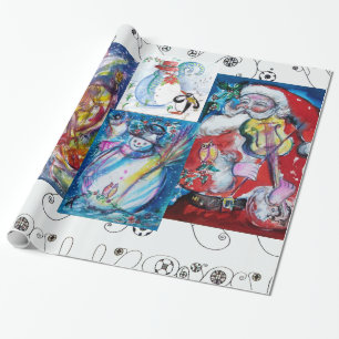 MUSISCHE SANTA EN SNOWMEN CHRISTMAS PARTIJ CADEAUPAPIER