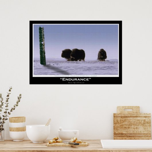 Musk Oxen & Totem Pole Art Poster (Keuken)