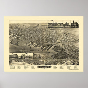 Muskegon, MI Panorama Map - 1889 Poster