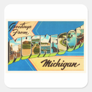 Muskegon Michigan MI Old Vintage Travel Souvenir Vierkante Sticker