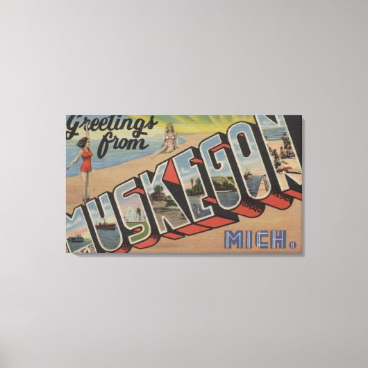 Muskegon, Michigan - Scenes 2 met grote letters Canvas Afdruk (Voorkant)