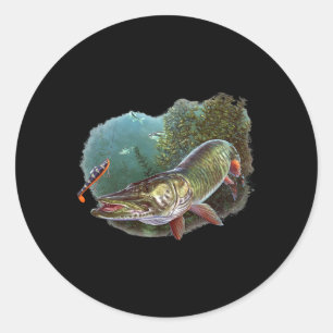 Muskie Jager Musky Visser Vlieg Vissen Lokaas Nov Ronde Sticker
