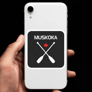 Muskoka Canada Crossed Paddle Oars Maple Leaf Dark Vierkante Sticker