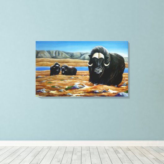 Muskox Schilderij Canadese Wildlife Canvas Print (Insitu (Houten vloer))