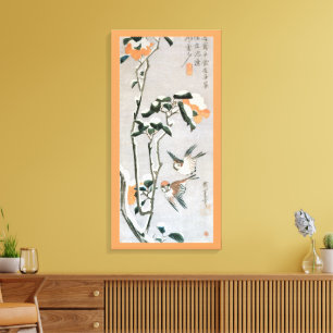 Mussen en Camellia in de Sneeuw van Ando Hiroshige Canvas Afdruk
