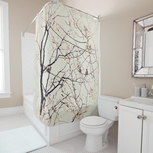 Mussen in boomtakken Neutrale Natuur Douchegordijn (In situ)