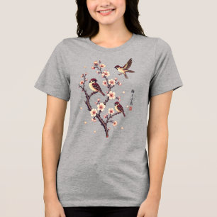 Mussen in het voorjaar op een bloeiende tak Tri-Blend shirt