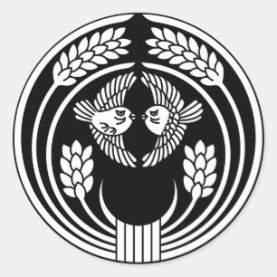 Mussen in omhelzende rijstplanten ronde sticker