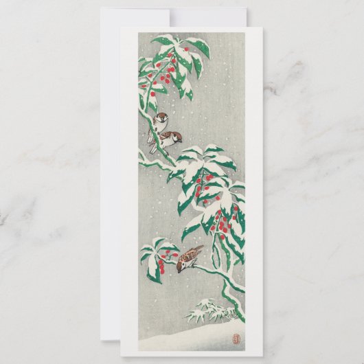 Mussen op een besneeuwde tak feestdagenkaart (Voorkant)