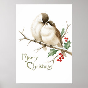 Mussen op een Kersttak Poster