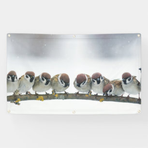 MUSSEN OP EEN TAK Banner MET GROMMETS