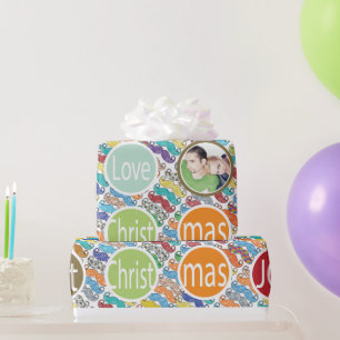 Mustache 1e Kerstmis Hipster gepersonaliseerde fot Cadeaupapier