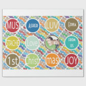 Mustache 1e Kerstmis Hipster gepersonaliseerde fot Cadeaupapier (Vlak)