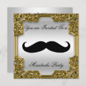 Mustache Anniversaire Fête Invitation Argent (Devant / Derrière)