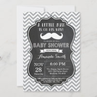 Mustache Baby shower Invitation Black en Grey