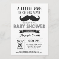 Mustache Baby shower Invitation Black en Grey