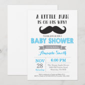 Mustache Baby shower Invitation Blauw en Grijs Kaart (Voorkant / Achterkant)