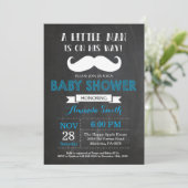 Mustache Baby shower Invitation Blauw en Grijs Kaart (Staand voorkant)