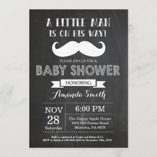 Mustache Baby shower Invitation Chalkboard Kaart