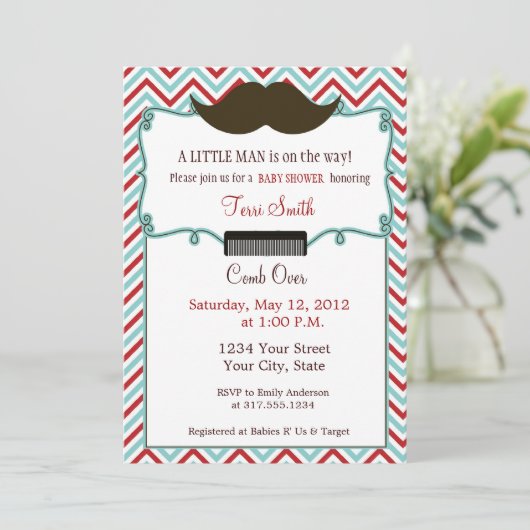 Mustache Baby shower Invitation for Little Man Kaart (Staand voorkant)