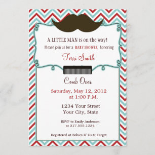 Mustache Baby shower Invitation for Little Man Kaart